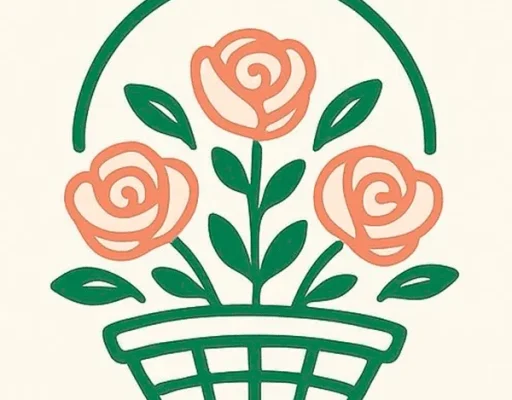 Logotipo de Florería Lioren con flores dibujadas en verde y rosado; comercio de Ushuaia